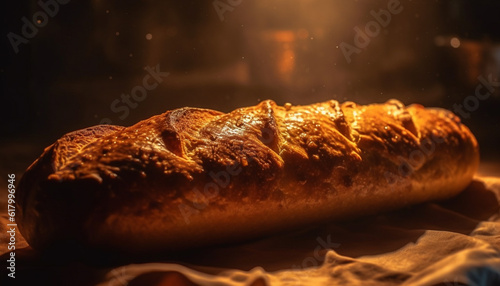 Freshly baked gourmet bread, made with whole wheat flour and seeds generated by AI