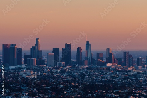 city skyline at sunset Los Angeles