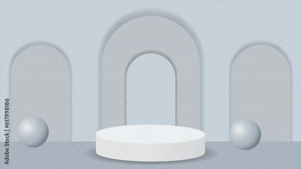 White podium background animation with realistic door and ball. Loop playback on 4K footage White podium background animation with realistic door and ball. Loop playback on 4K footage