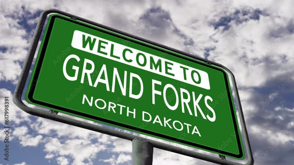 to Grand Forks, North Dakota. USA City Road Sign Close Up