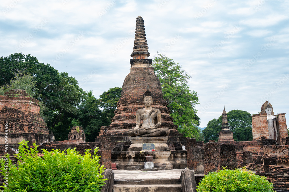 View of Wat Mahathat temple the most important and impressive temple compound in Sukhothai Historical Park.