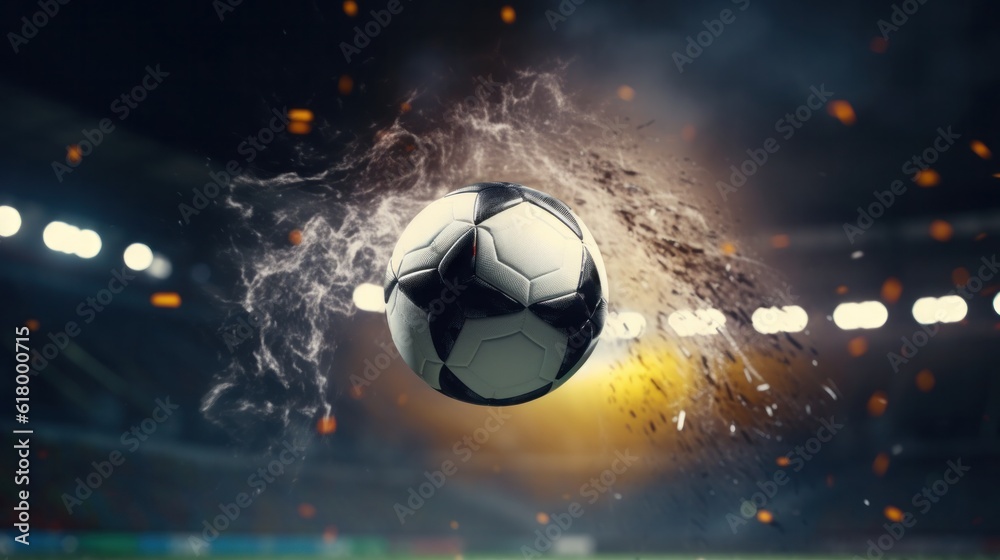 Fototapeta premium Soccer ball on blurred stadium background, 3d illustration.