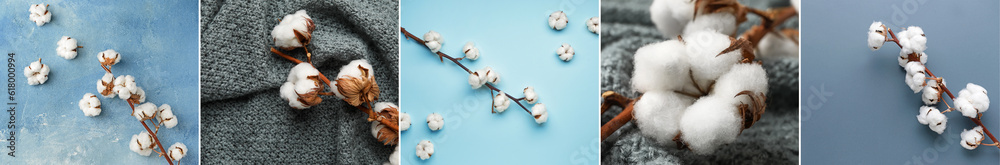 Collage of soft cotton flowers and fabric Collage of soft cotton flowers and fabric