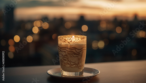 A frothy cappuccino on a table in a coffee shop generated by AI