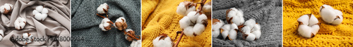 Fototapeta Naklejka Na Ścianę i Meble -  Collage of soft cotton flowers on fabric