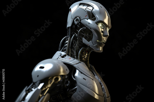 Android AI robot on dark background. Generated AI tools.