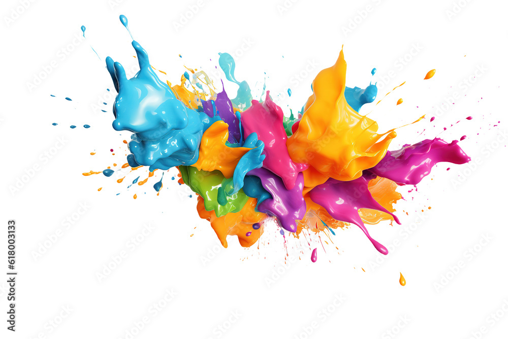 Explosion of colored oil paint  isolated on white background. - obrazy, fototapety, plakaty 