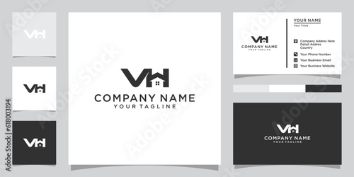 VH or HV letter logo design with home vector design photo