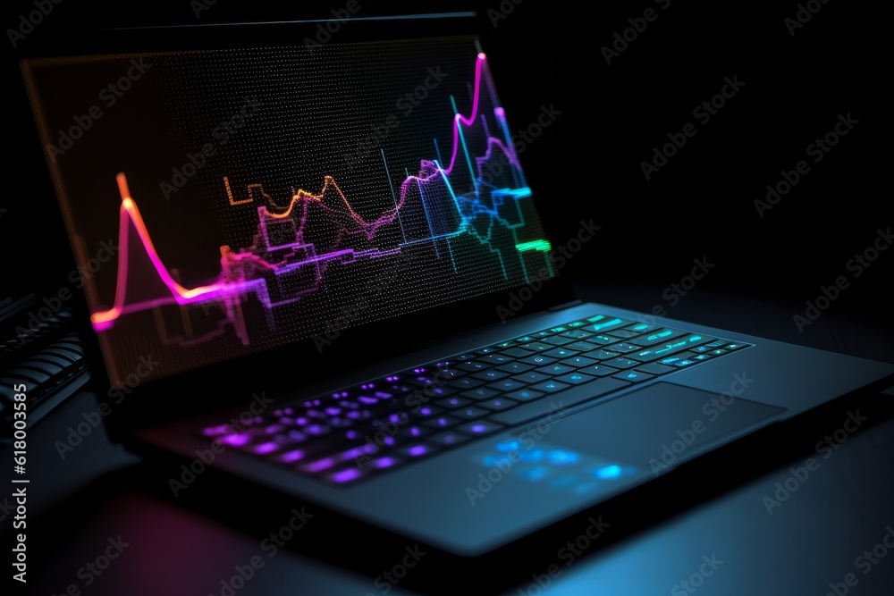 Laptop with abstract effect. 3D Rendering illustration Laptop with abstract effect. 3D Rendering illustration
