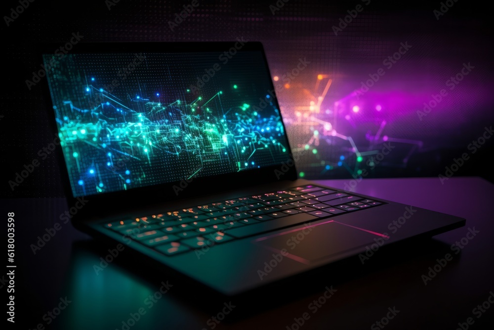Laptop with abstract effect. 3D Rendering illustration Laptop with abstract effect. 3D Rendering illustration