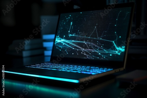 Laptop with abstract effect. 3D Rendering illustration © Angus.YW