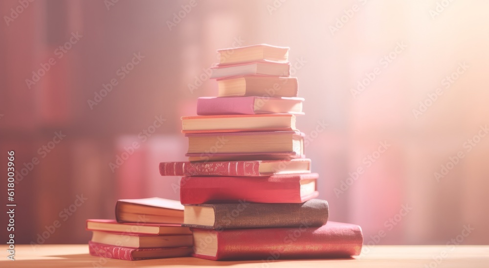 Stack of books on a pink background. Back to school and education concept. Stack of books on a pink background. Back to school and education concept.