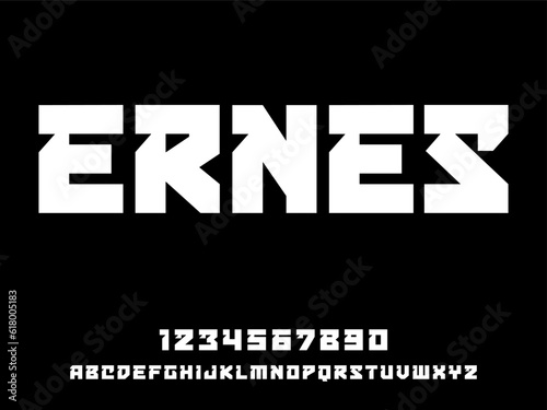 ERNES, Modern condensed elegant and stencil sans serif display font vector.
