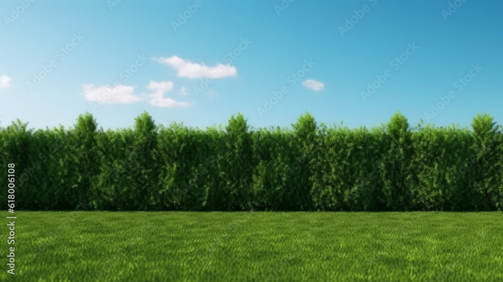 Green trees and blue sky with white clouds background. Nature.