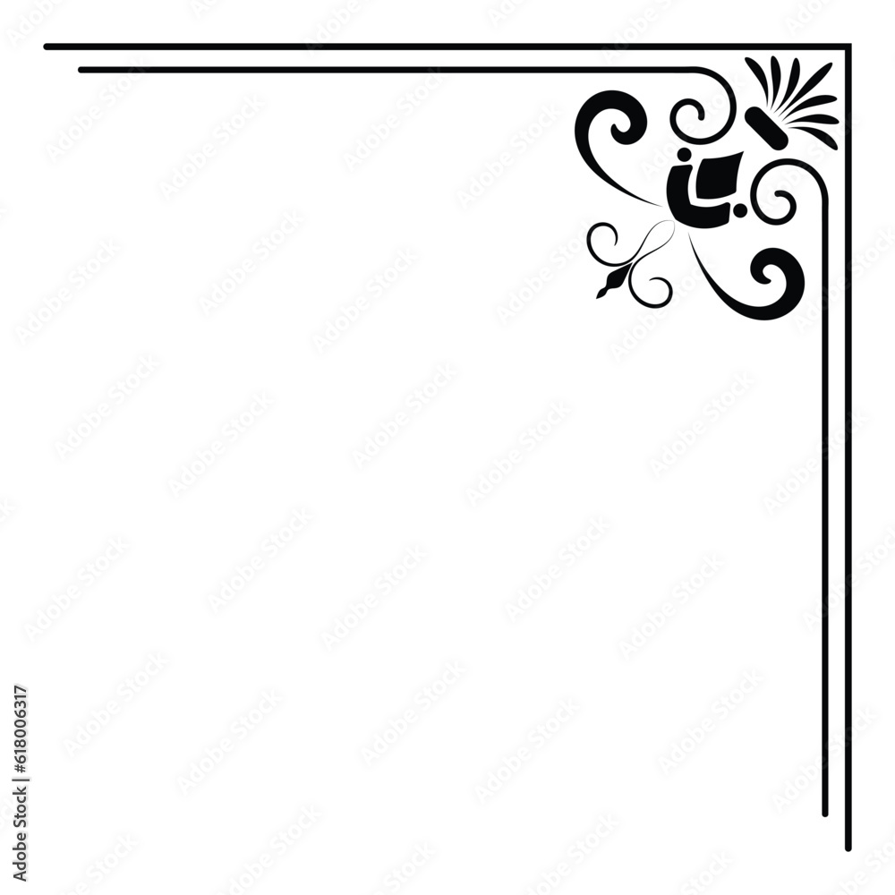 Thin line vintage corner. Medieval period of the Victorian dynasty. Fancy black monogram frame design element abstract icon collection Flower simple symbol