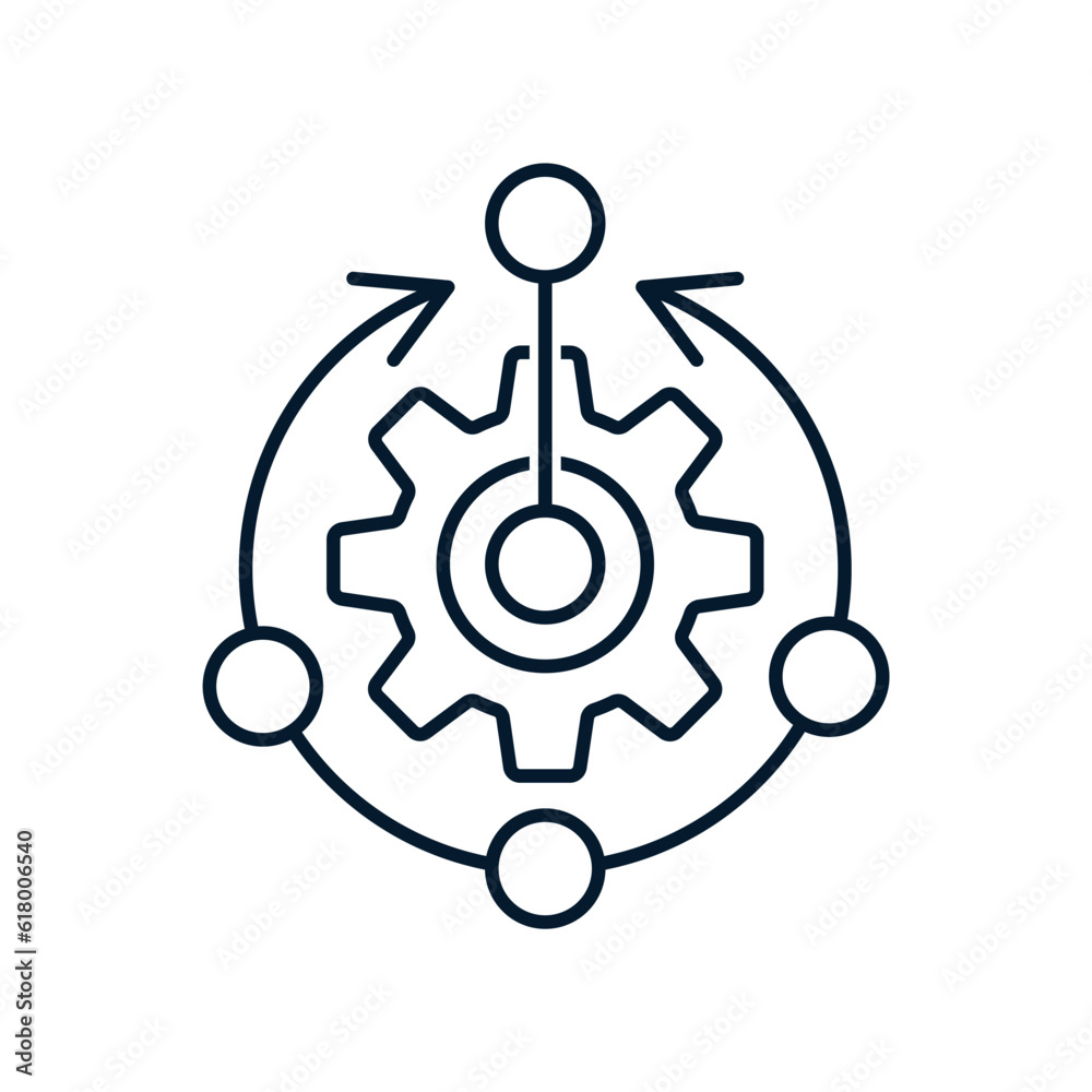 The concept of combining production resources. Vector linear icon isolated on white background. The concept of combining production resources. Vector linear icon isolated on white background.
