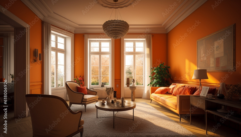 Fototapeta premium Modern luxury home interior with comfortable sofa and elegant decor generated by AI