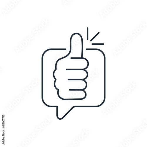 Сommendable feedback, testimonials review  quality. Сoncept of happy  from grateful person or customer . Vector linear icon isolated on white background.