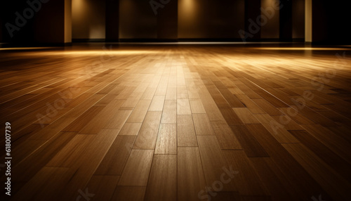 Modern apartment with hardwood flooring and glowing striped backdrop generated by AI © Jemastock