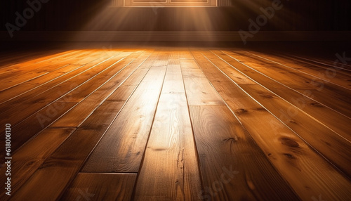 Hardwood flooring plank pattern in empty modern domestic room backdrop generated by AI