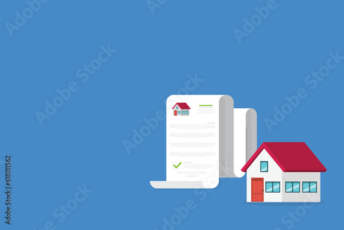 Real estate business document. Buy or rent house contract. Real estate document, mortgage documents. Vector illustration