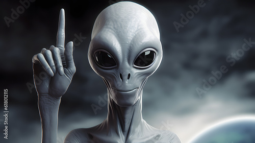 alien showing peace sign, 3d render