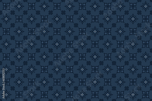 Abstract geometric seamless pattern with mini square n diamond shape. Ancient fabric pattern inspired. Light and dark blue on indigo blue background. For lux fabric textile ladies dress men's shirt 