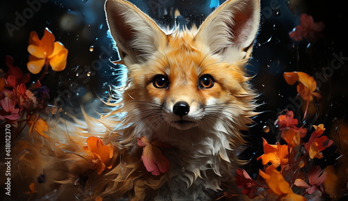 An enchanting portrait of a fennec fox, captured in a mesmerizing artistic style, highlighting its distinctive features and expressive eyes. Generative Ai.