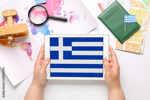 Woman holding tablet comput...