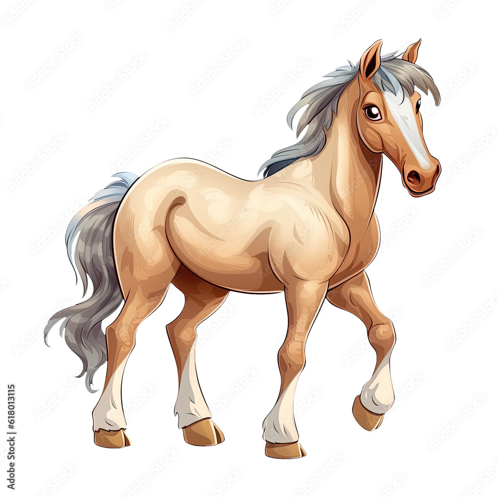 Obraz premium Cute cartoon horse. Animal clipart illustration. Generative AI