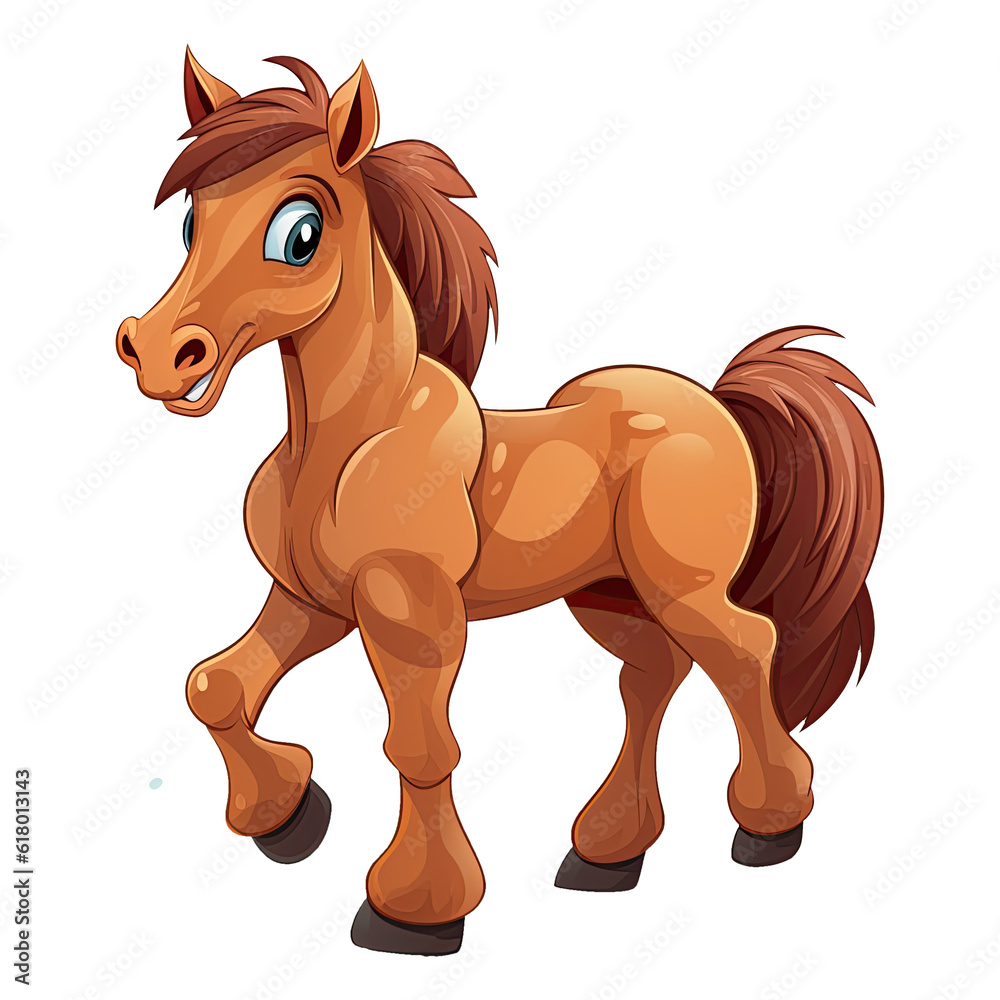 Cute cartoon horse. Animal clipart illustration. Generative AI Cute cartoon horse. Animal clipart illustration. Generative AI