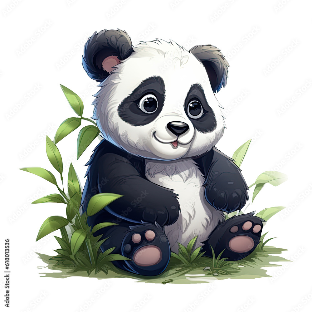 Cute cartoon panda. Animal clipart illustration. Generative AI Stock ...