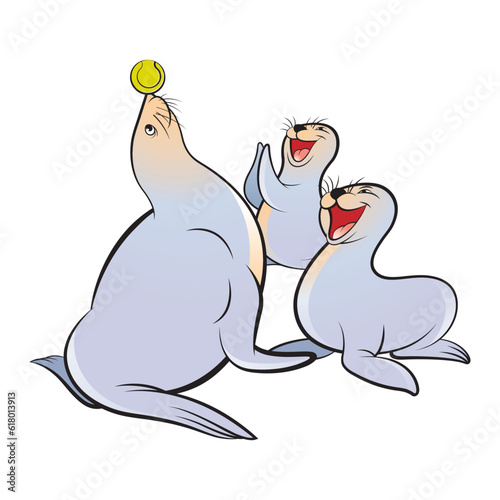 happy walrus playing cartoon