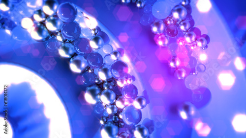 purple helix looping surface with diamond spheres - abstract 3D rendering