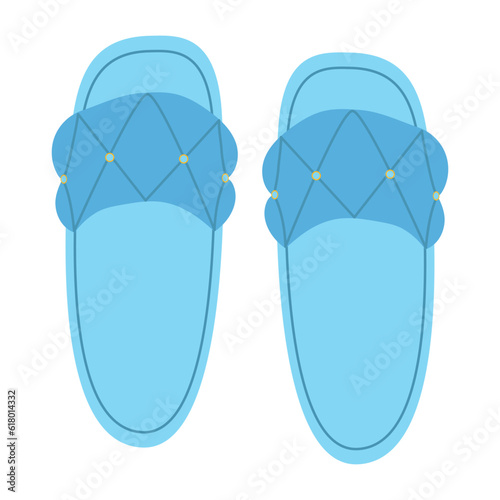 Isolated female summer blue quilted shoes. Stylish modern design flip flops. Flat hand drawn colorful vector illustration on white background.