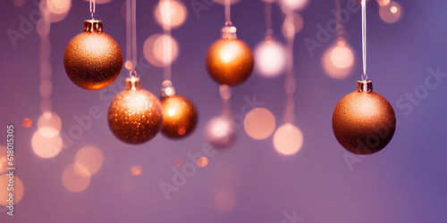 Christmas and New Year background with Christmas tree decorative balls, decor, banner for the winter holiday. Generative ai