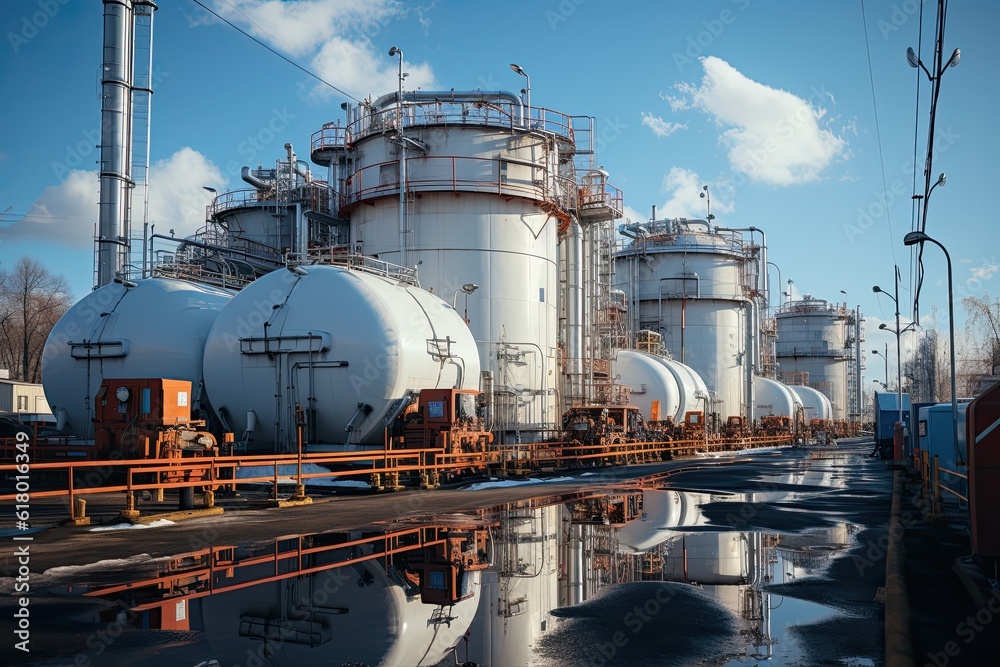 Industrial zone, Steel pipelines and equipment of a large oil refinery Industrial zone, Steel pipelines and equipment of a large oil refinery
