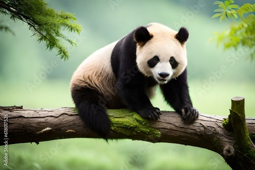 giant panda   on the tree giant panda  bamboo © Nazia