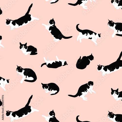 Pattern cats on a pink background.Vector cute pet.