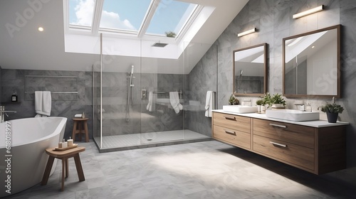 Fotografia, Obraz Modern bathroom interior with wooden decor