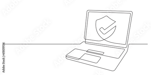 one line minimalism laptop vector.online secure and data encryption concept