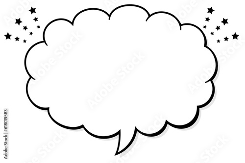 星をあしらった雲形の吹き出し（下方向、左向き）