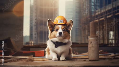 Perro constructor en edificio .ia generada