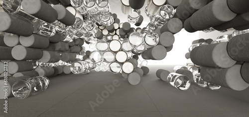 Obraz na płótnie Abstract architectural minimalistic background. Contemporary showroom. Modern concrete exhibition tunnel. Empty gallery. Backlight. 3D illustration and rendering. w salonie