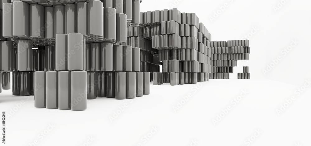 Luxury parametric abstract architectural minimalistic background. Contemporary showroom. Modern black exhibition tunnel. Empty gallery. Stand, table. Interior backlight. 3D illustration and rendering.