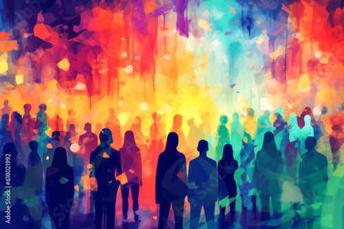 Colorful illustration of anonymous group of people