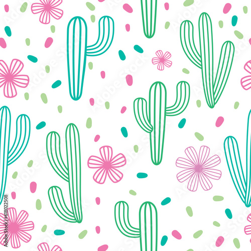 vector seamless tropical pattern cactus plants 