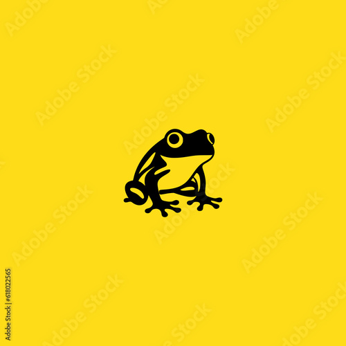 simple black frog animal yellow background logo vector illustration template design