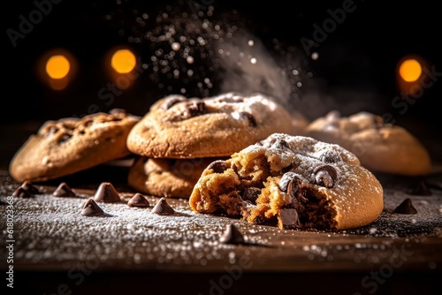 Food photography delicious chocolate chip cookies. Generative Ai. 