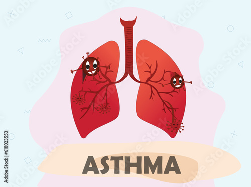 Infected Lungs of Asthma Patients Illustration with Icons of Viruses and Bacteria